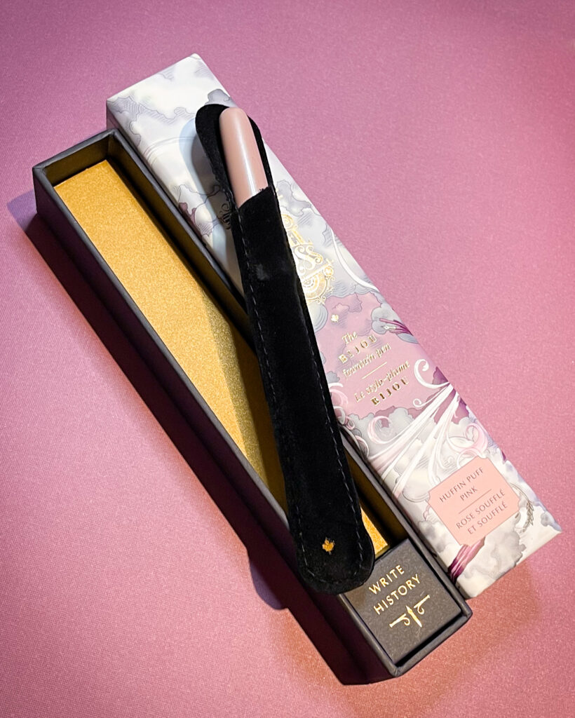 Ferris Wheel Press Bijou pen in Huffin Puff Pink colourway, with its packaging