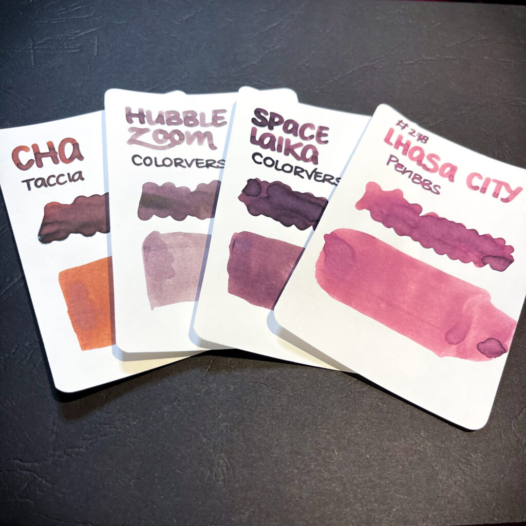 Ink swatch cards of four Colorverse inks
